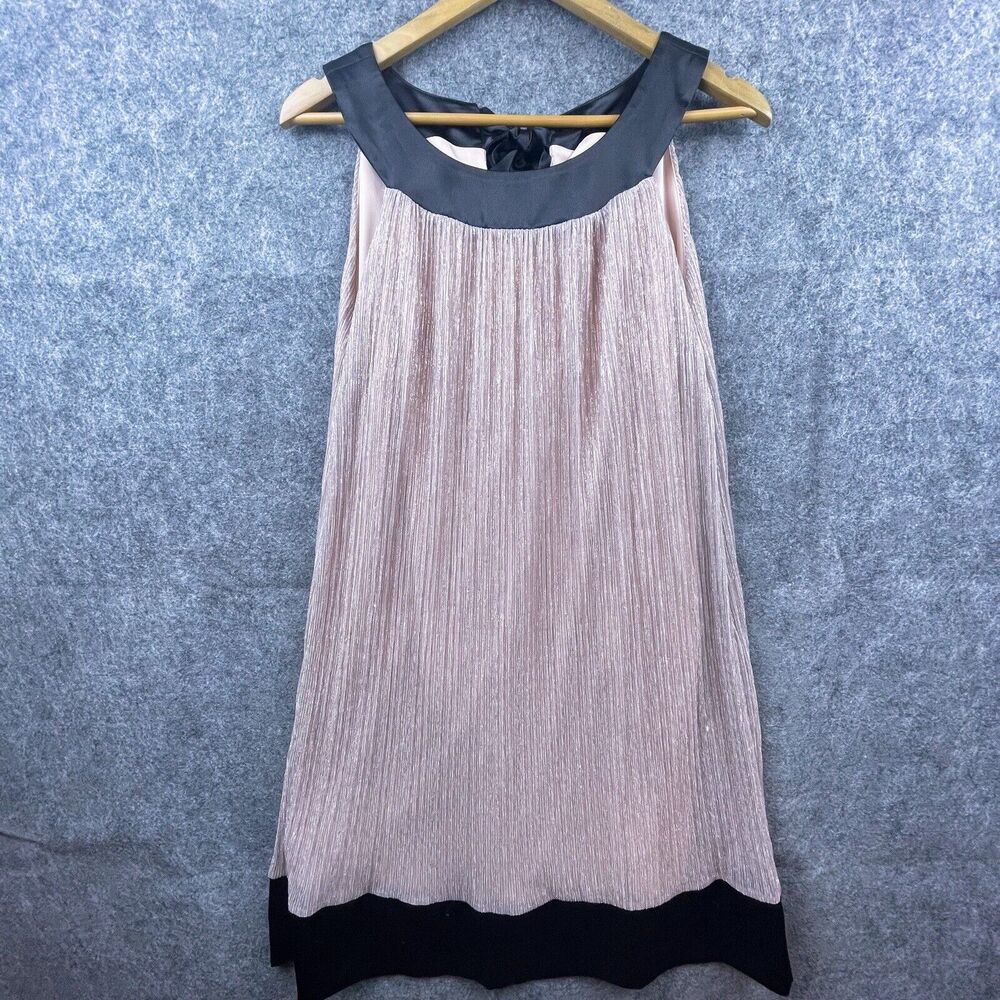 En Focus Studio Dress Womens 14 Pink Shimmer Mod Sparkle Party Bow Crinkle Flowy
